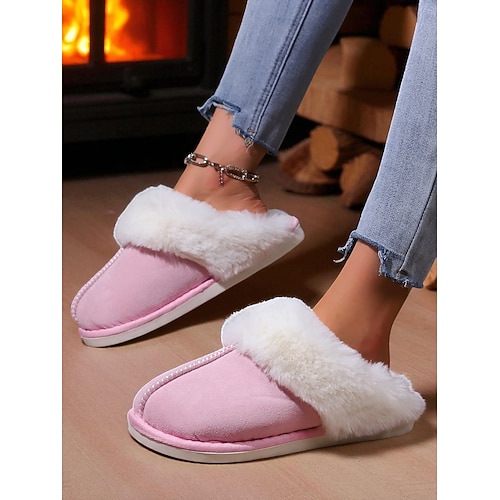 Braune, gemütliche Hausschuhe für Damen – warme Hausschuhe aus Wildlederimitat mit Fleecefutter für den Winter und den Komfort zu Hause Image