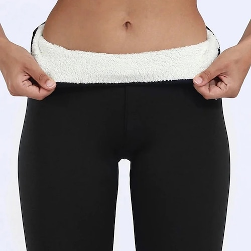 Winterleggings aus Lammfell für Damen, mit Fleece gefütterte Thermo-Hose mit hoher Taille und schmaler Passform, dicke, warme Jeggings aus Stretch-Baumwolle für kaltes Wetter Image