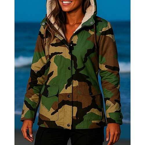 Damen Outdoorjacke Wanderjacke Fleecejacke Außen Fleece-Futter Wasserdicht Winddicht Wanderoutfits Wanderbekleidung Winter Herbst Jacke Jagd Ski / Snowboard Camping / Wandern / Höhlenforschung Tarnung Image