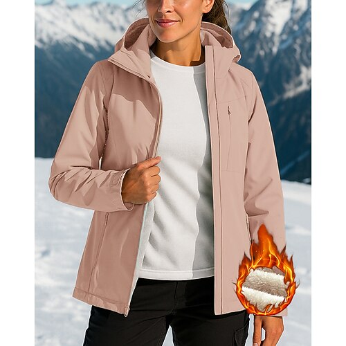 Damen Wanderjacke Wintermantel Winterjacken Wanderfleecejacke Winter Herbst Draussen Thermowarm Wasserdicht Winddicht Fleecejacken Jagd Klettern Camping / Wandern / Höhlenforschung Schwarz Rosa Rot Image
