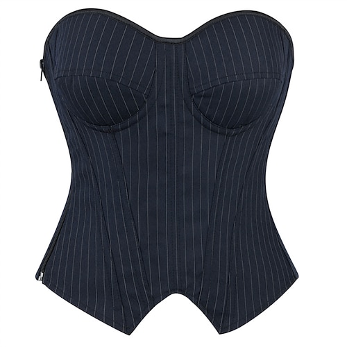 Damen Korsett Shapewear Taillenmieder Formende Unterwäsche Sexy Korsett Lässig Gestreift Unregelmäßiger Saum Rückenfrei Urlaub Straße Date Ärmellos Kalter Schulter-Ausschnitt Silber schwarz Schwarz Image