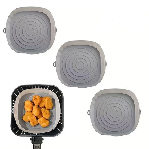 3er-Pack Silikon-Einlagen für die Heißluftfritteuse – 7,09 Zoll große, antihaftbeschichtete, wiederverwendbare Korb- und Schüsselmatten, Ofenzubehör, Backblech, Küchenhelfer für die Hausmannskost Image