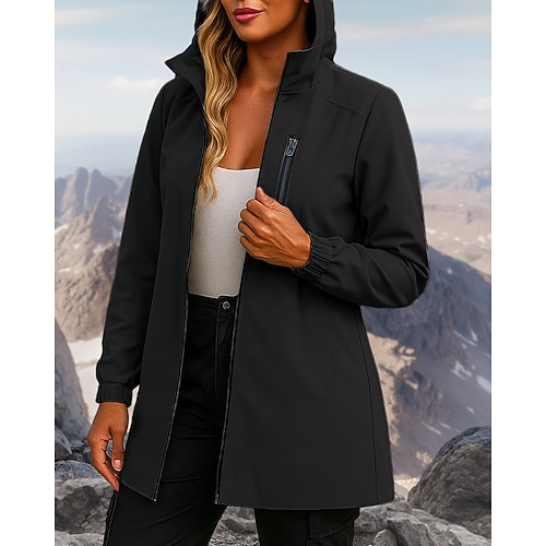 Damen Kapuzenjacke Windjacke Outdoorjacke Außen Wasserdicht Winddicht Wanderoutfits Wanderbekleidung Frühling Herbst Jacke Klettern Camping / Wandern / Höhlenforschung Einfarbig Schwarz Weiß Rosa Image