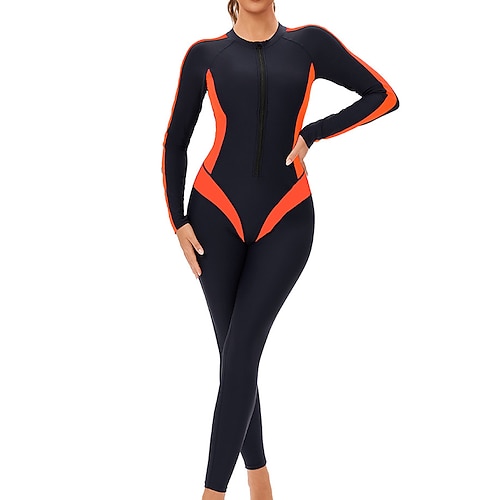 Damen Anti UV Shirt Ganzkörper-Bademode Diveskin-Anzug Patchwork UPF50 Schnelltrocknend Hohe Elastizität Langarm Bademode Surfen Tauchen Schnorcheln Sommer Image