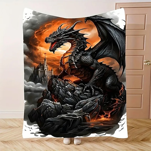 Wandteppich Fleece Decke für Couch Drachen 3D Fantasie Schlafzimmer Sofa Bett dekorative warme Decke Wohnkultur Image