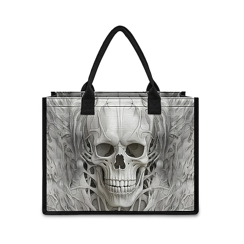 Halloween-Totenkopf-Tragetasche für Damen – Handtasche aus strapazierfähigem Stoff mit Reißverschlusstasche, Umhängetasche im Gothic-Stil für den Freizeit-, Party- und Urlaubsgebrauch