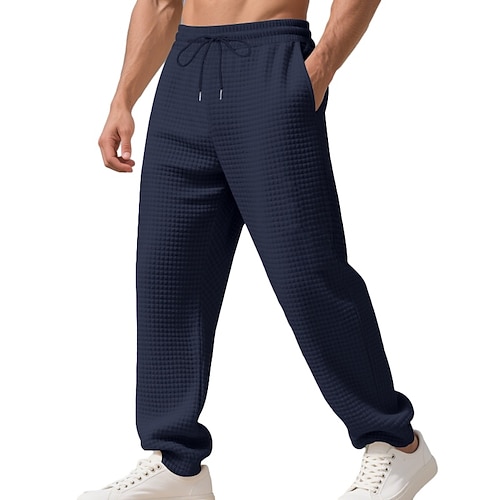 Herren Jogginghose Jogginghose mit weitem Bein Hose Freizeithose Jogginghose mit offenem Saum Jacquard Kordelzug Elastischer Bund Einfach Feuchtigkeitsableitend Atmungsaktiv Volle Länge Lässig Image