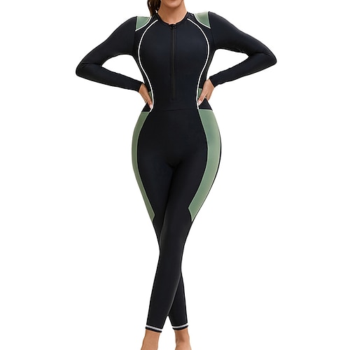 Damen Anti UV Shirt Ganzkörper-Bademode Diveskin-Anzug Patchwork UPF50 Schnelltrocknend Hohe Elastizität Langarm Bademode Surfen Tauchen Schnorcheln Sommer Image