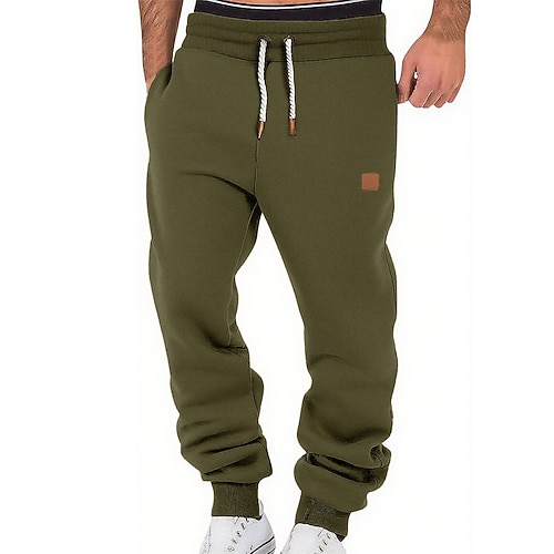 Herren Jogginghose Hose Kordelzug Tasche Elastischer Bund Einfach Komfort Sport im Freien Täglich Mode Lässig Armeegrün Schwarz Mikroelastisch Image