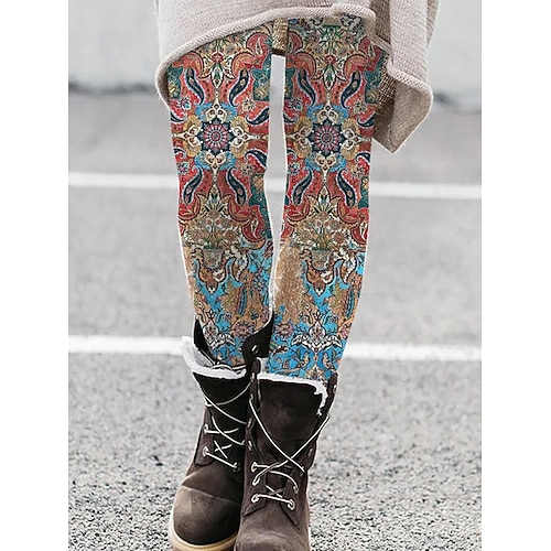 Damen Leggings Urlaub Vintage Mode Volle Länge Hohe Taille Grafik Abstrakt Drucken Thermowarm Weich Atmungsaktiv Dehnbar Täglich Outdoor Urlaub Kamel Blau Regenbogen Sommer Frühling Herbst Schmale Image