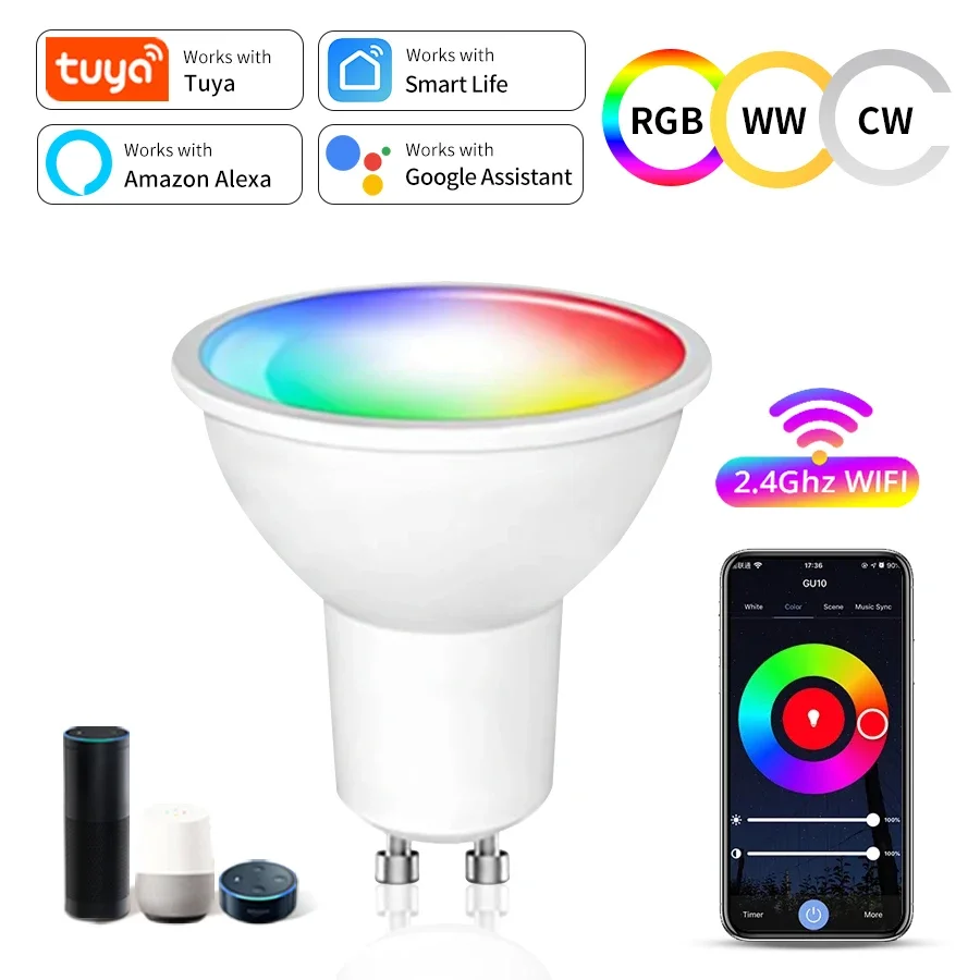 Tuya WiFi Smart LED Glühbirne 220V 110V 5W 7W 9W GU10 RGBCW LED Strahler Smart Life App Steuerung Funktioniert mit Alexa Google Home
