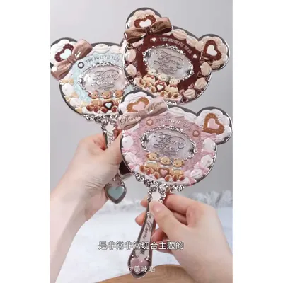 Flower Knows The Sweete Bear Serise Cute Bear Hand Mirror Flower Window Makeup Mirrors Vintage Mirror