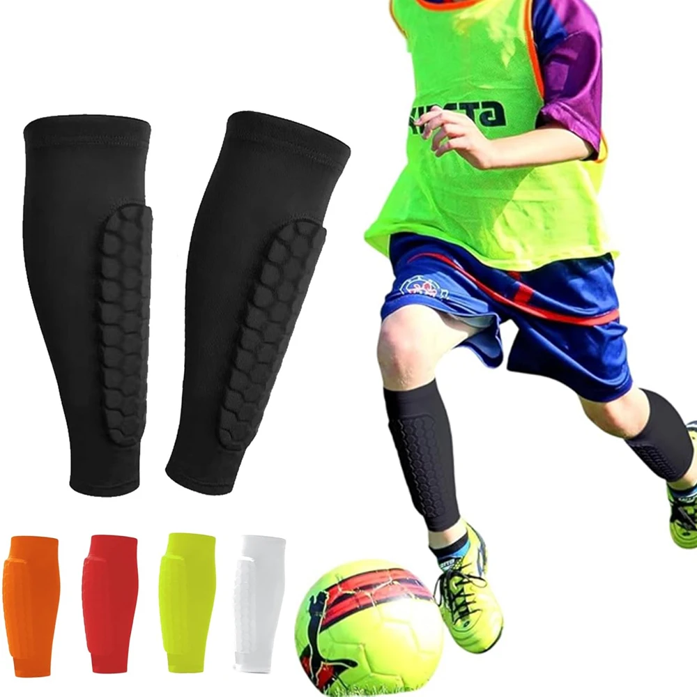 1 Stück Fußball-Schienbeinschoner, Schienbeinschoner, Schienbeinschoner, Waden-Kompressionsmanschette mit Wabenpolstern, schützendes Fußball-Schienbeinschoner Image