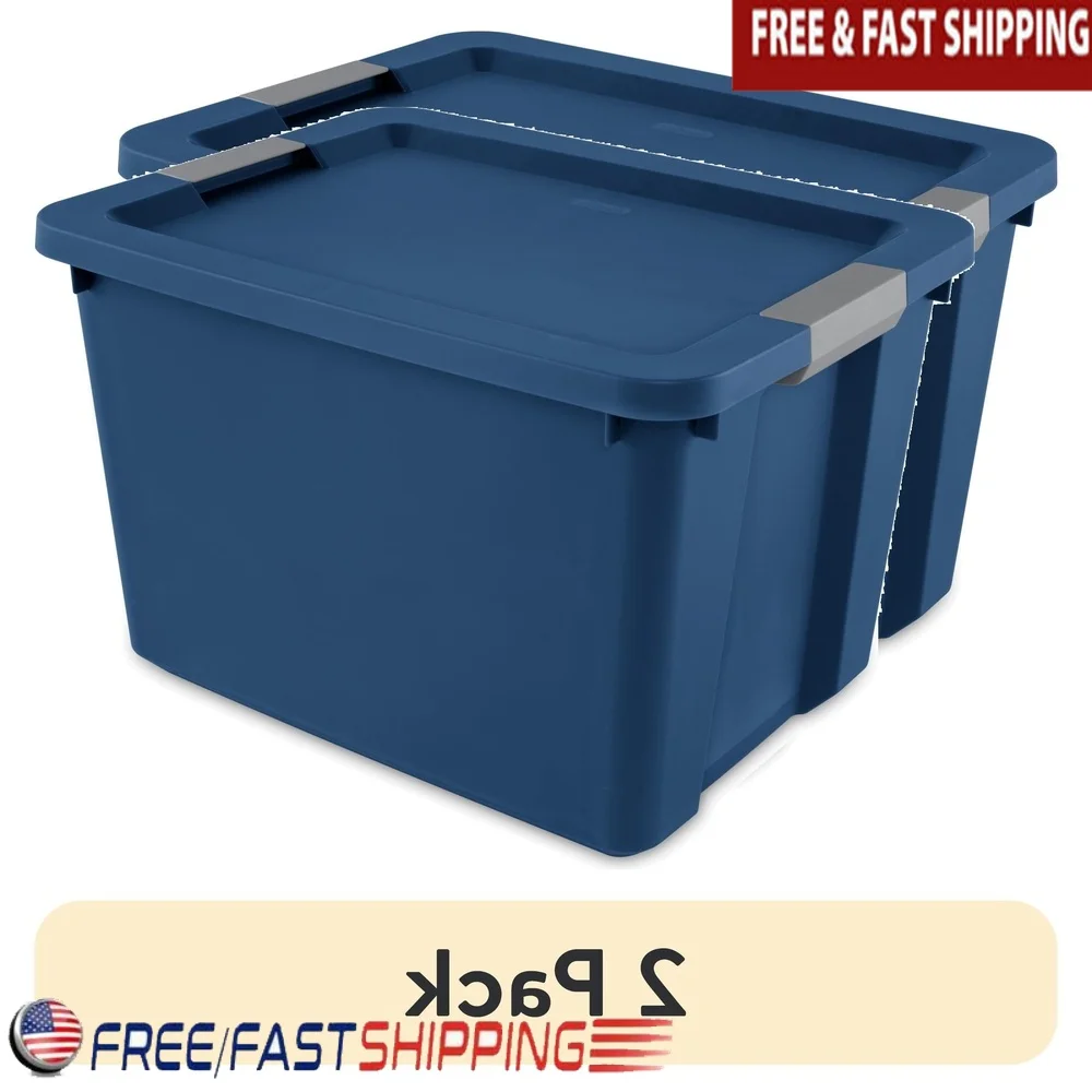 2 Pack 20 Gallon Stackable Plastic Storage Bin with Latching Lid and Comfortable Handle Household Garage Organization
