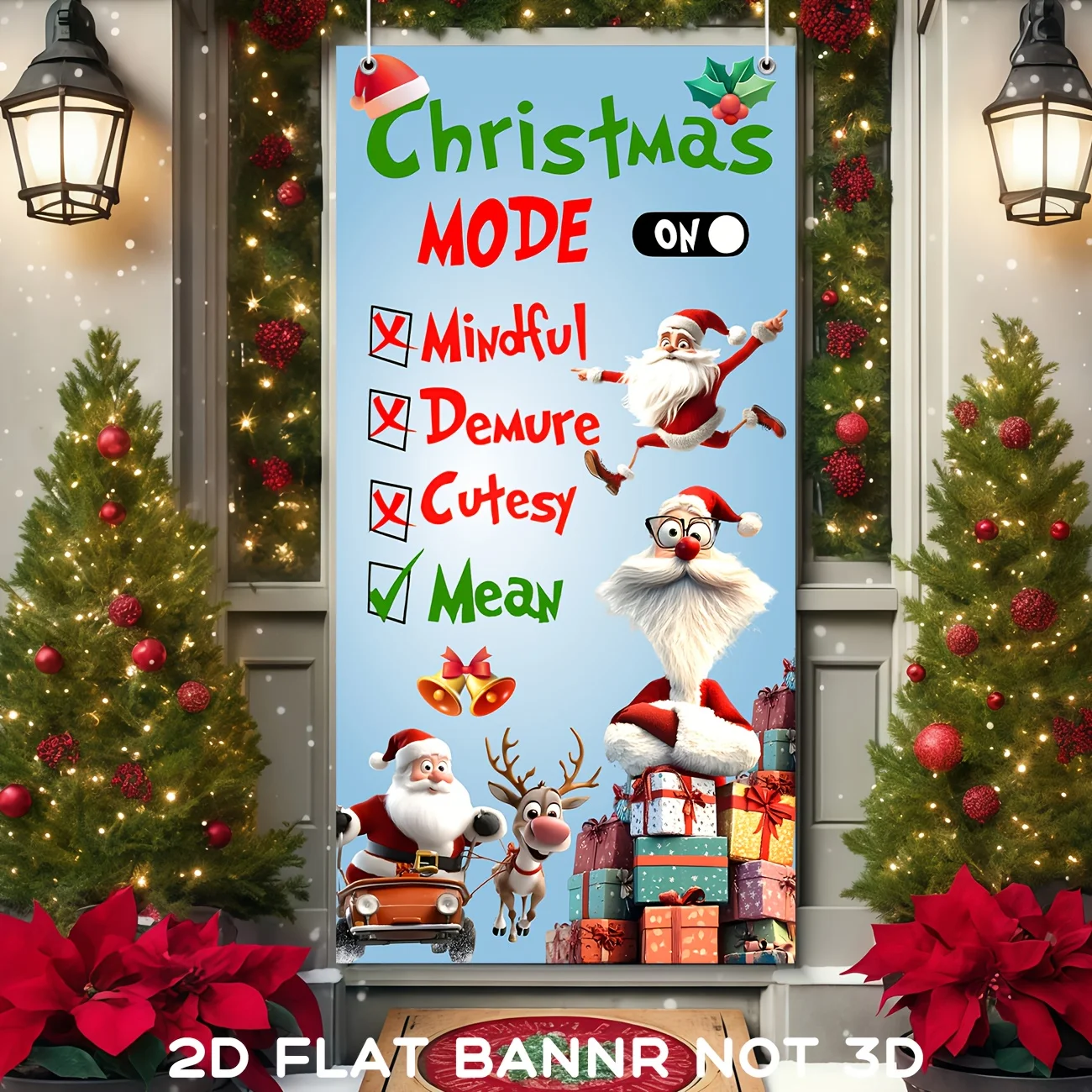 2D Flat Banner Welcome to Whoville Decorations Merry Chirstmas Banner Christmas Mode Door Cover Photo Booth Props for Chirstmas
