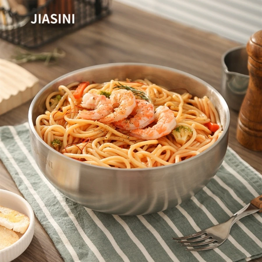 Stainless Steel Noodle Bowl Household High-Grade Instant Good-looking Soup Bowl Korean Style Large Rice Salad Bowl