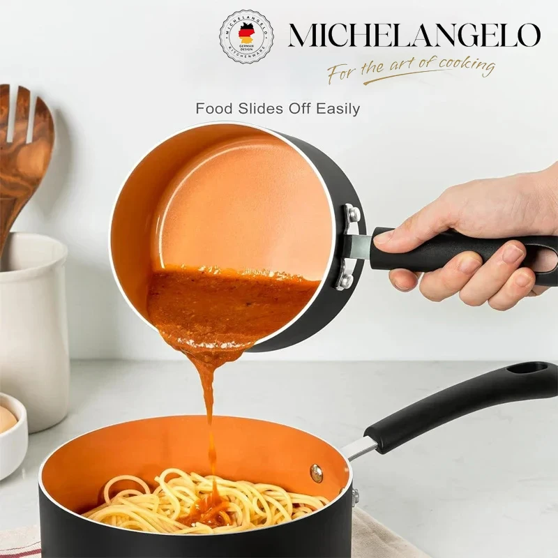 MICHELANGELO 3 Teile/satz Keramik Beschichtet Suppe Topf Hause Milch Topf Kochen Nudeln Nicht Stick Pfanne Aluminium Kleine Sauce Topf Küchenutensilien Image