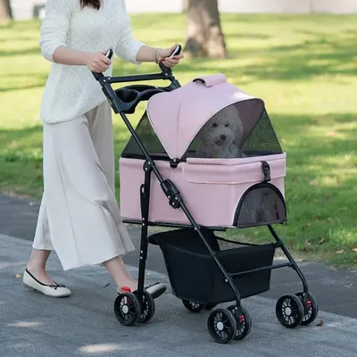Cat Dog Stroller Lightweight Pet Transporter Cat Puppy Stroller Small and Medium Pet Stroller Outdoor Travel Breathable