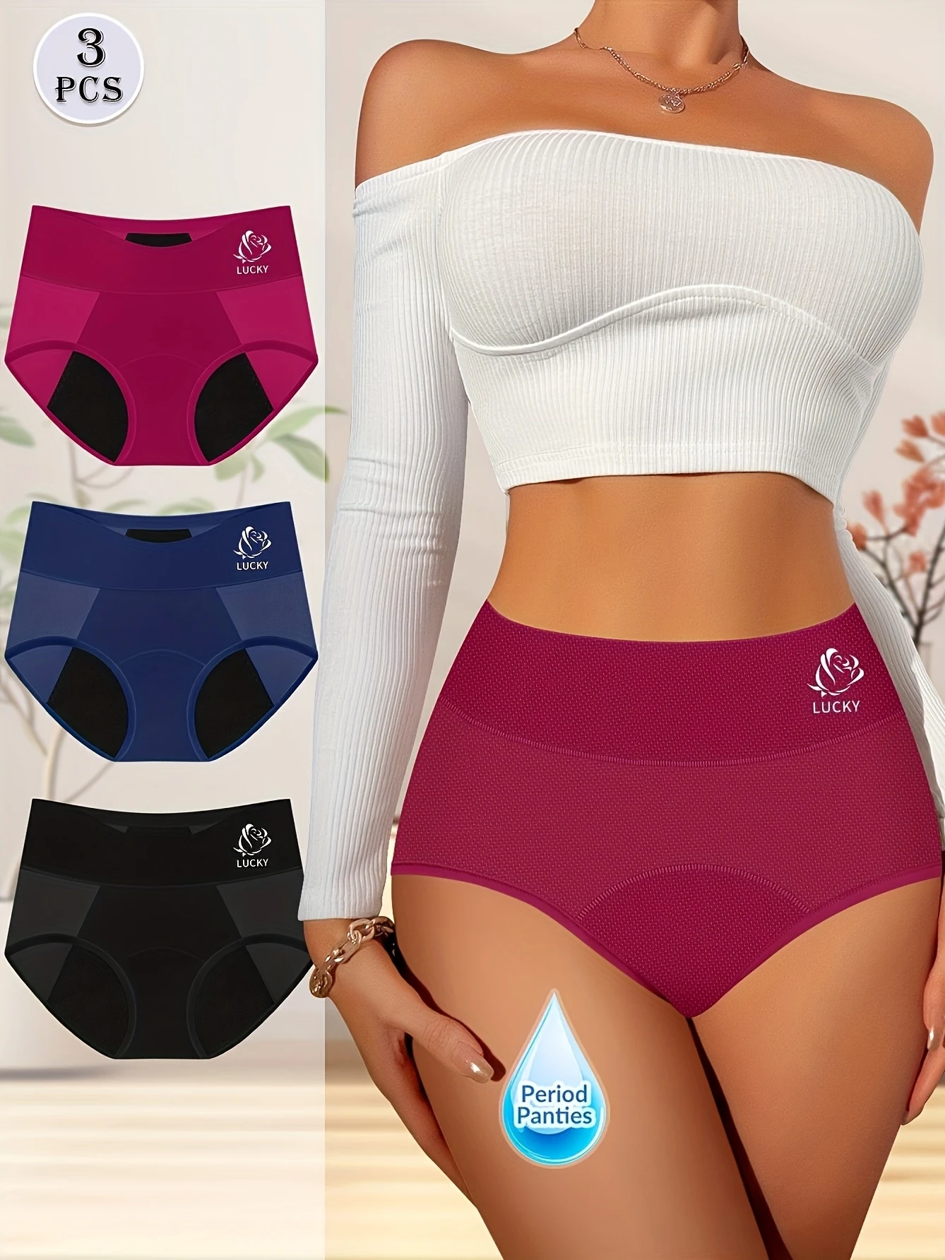 3-teiliges auslaufsicheres Periodenhöschen für Damen – atmungsaktive Mesh-, Nylon- und Elastanmischung, elegantes einfarbiges Design für hohe Deckkraft und Image