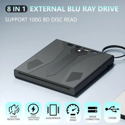 Neuer externer Blu-Ray-Laufwerksbrenner, unterstützt 100G Disc USB 3.0 und Typ-C DVD/CD/BD-Player, 3D-optisches Bluray-Laufwerk für Laptop
