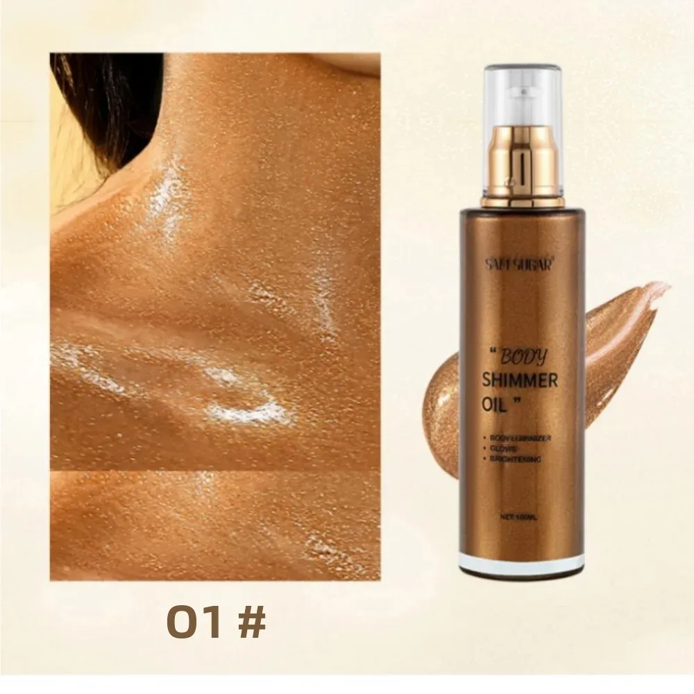 100 ml Pearl Rose Gold Shimmer Oil Highlighter für Gesicht Körper Glow Bronzer Illuminator Flüssiges Make-up Shine Brightener Image