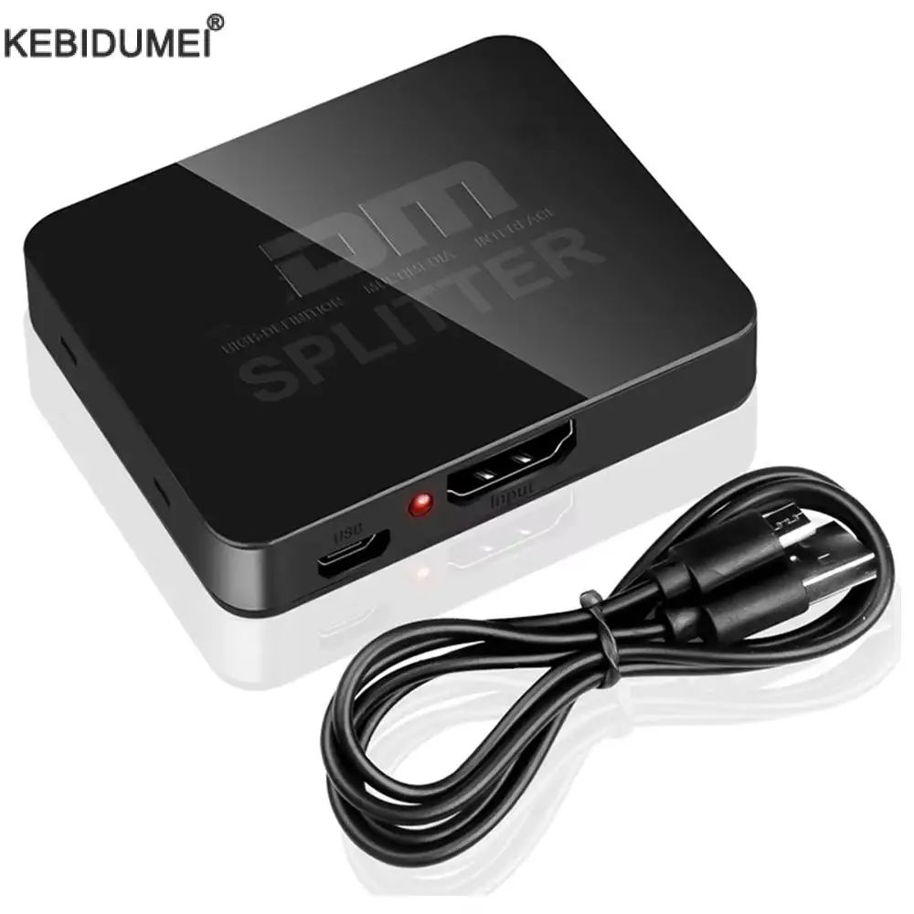 4K HDMI-kompatibler Splitter 1 in 2 out Adapter HDMI-kompatibel 1x2 Dual Monitor Full HD 1 auf 2 Verstärker für HDTV DVD PS3 Xbox Image