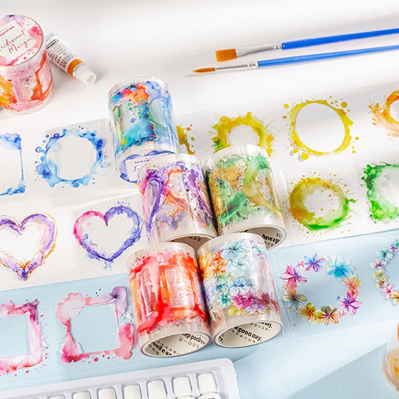 3 Rollen gestanzte Klebeband aus der Phantom Edge-Serie mit Aquarell-Motiv, gestanztes Klebeband, DIY-Notizbuch, Collage, Sammelalbum, Fotorahmen, Album Image