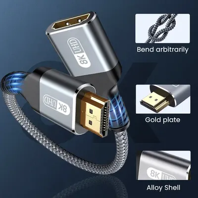 HDMI 21 8K Stecker auf Buchse Verlängerungskabel geflochten 8K60Hz 4K240Hz Adapter für Roku TV PS5 HDTV Blu-Ray
