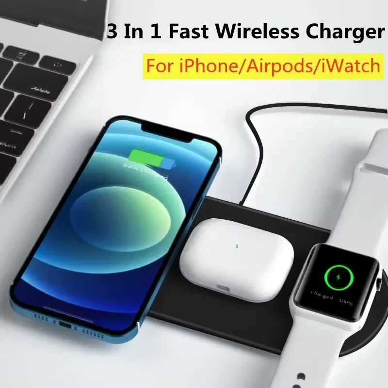 Caricabatterie wireless portatile 3 in 1 USB PD Tipo C Adattatore per stazione di ricarica wireless veloce per iPhone 15 14 13 12 IWatch Airpods