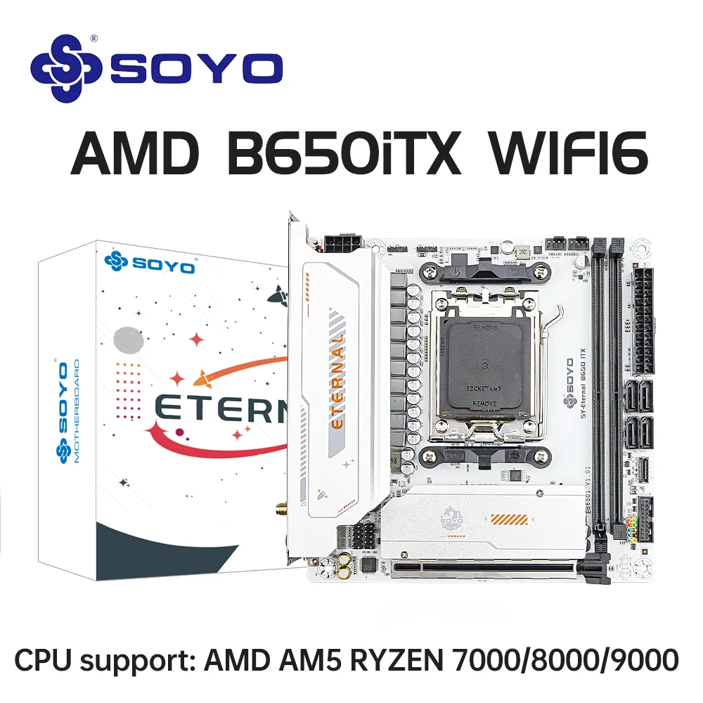 B650ITX AMD Motherboard AMD Ryzen AM5 DDR5 unterstützt CPU 7000 8000 9000 Prozessoren Pcie5.0x16 Pcie4.0x4 M.2 ARGB WIFI6 SOYO Image