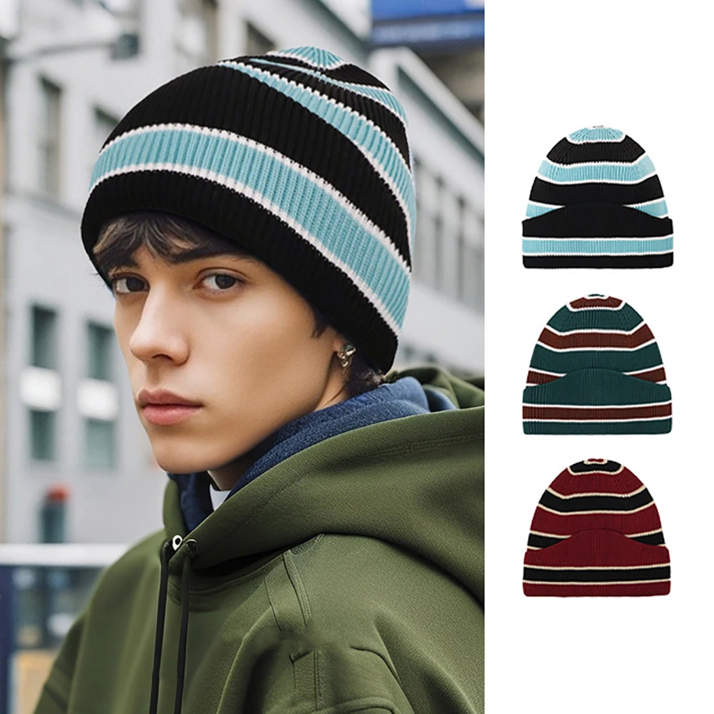 Winterstrickmützen für Studenten, gestreifte Pullovermützen, warme Outdoor-Reisemützen, Weihnachtsgeschenke für Kinder Image