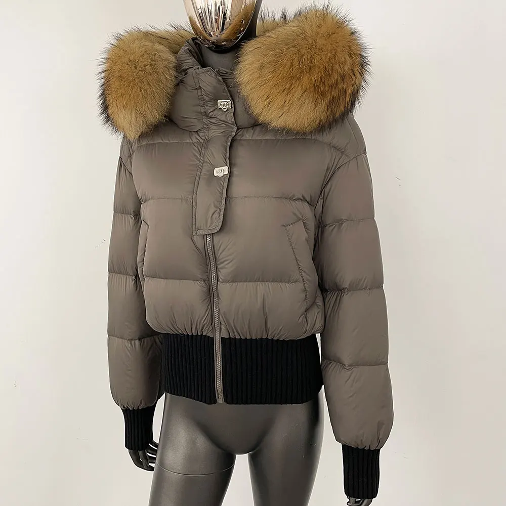 OFTBUY Real Fur Jacket Women Hooded White Duck Down Coat Thick Warm Casual Winter Coat Natural Real Raccoon Fox Fur Collar