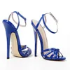 18 cm extrem hochhackige Sandalen, Unisex-Fetisch-Sommer-Cosplay-Schuhe, Knöchelschnallenriemen. Peep-Toe, Blau, Größe 36–46, individuelle Farben