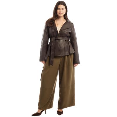 Plus Size Women's High-Low Peplum Leather Jacket by June & Vie in Chocolate Plum (Size 10/12)