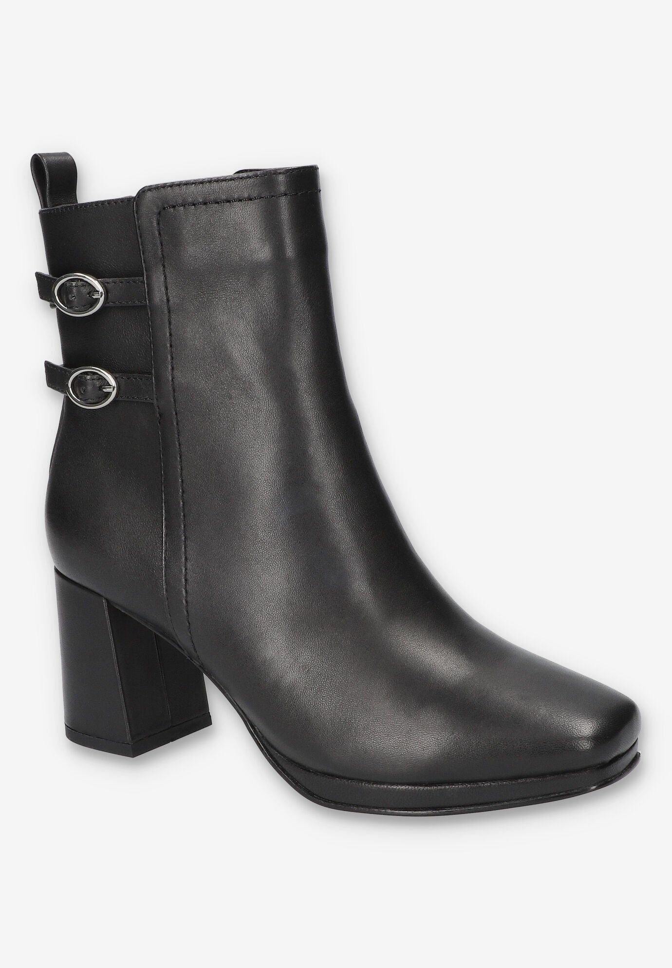 Women's Orchard Sqaure Toe Ankle Boot by Bella Vita in Black Leather (Size 7 XW)