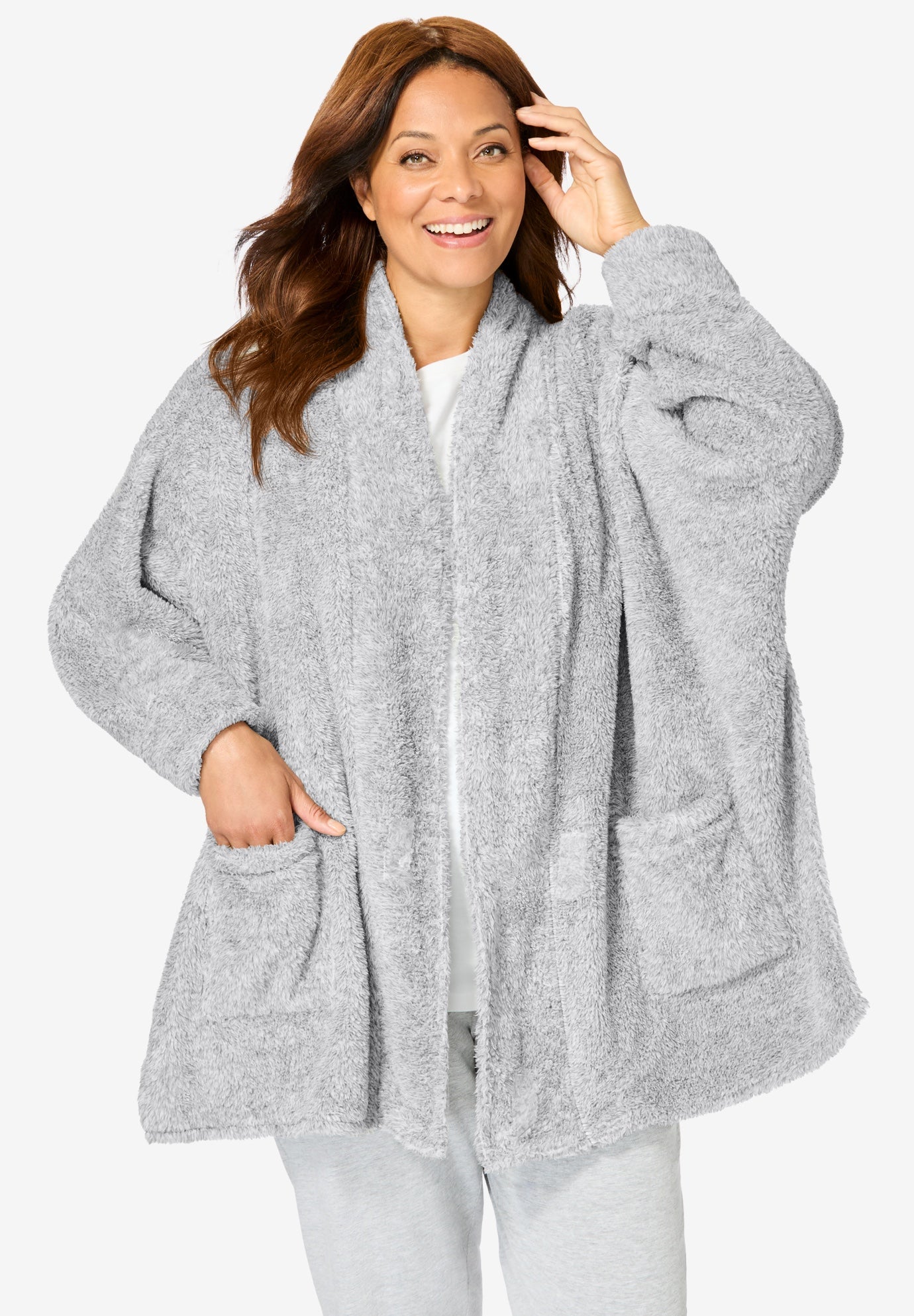 Plus Size Women's Dreams & Co.® Fluffy Bed Jacket. by Dreams & Co. in Heather Grey Marled (Size 3X)