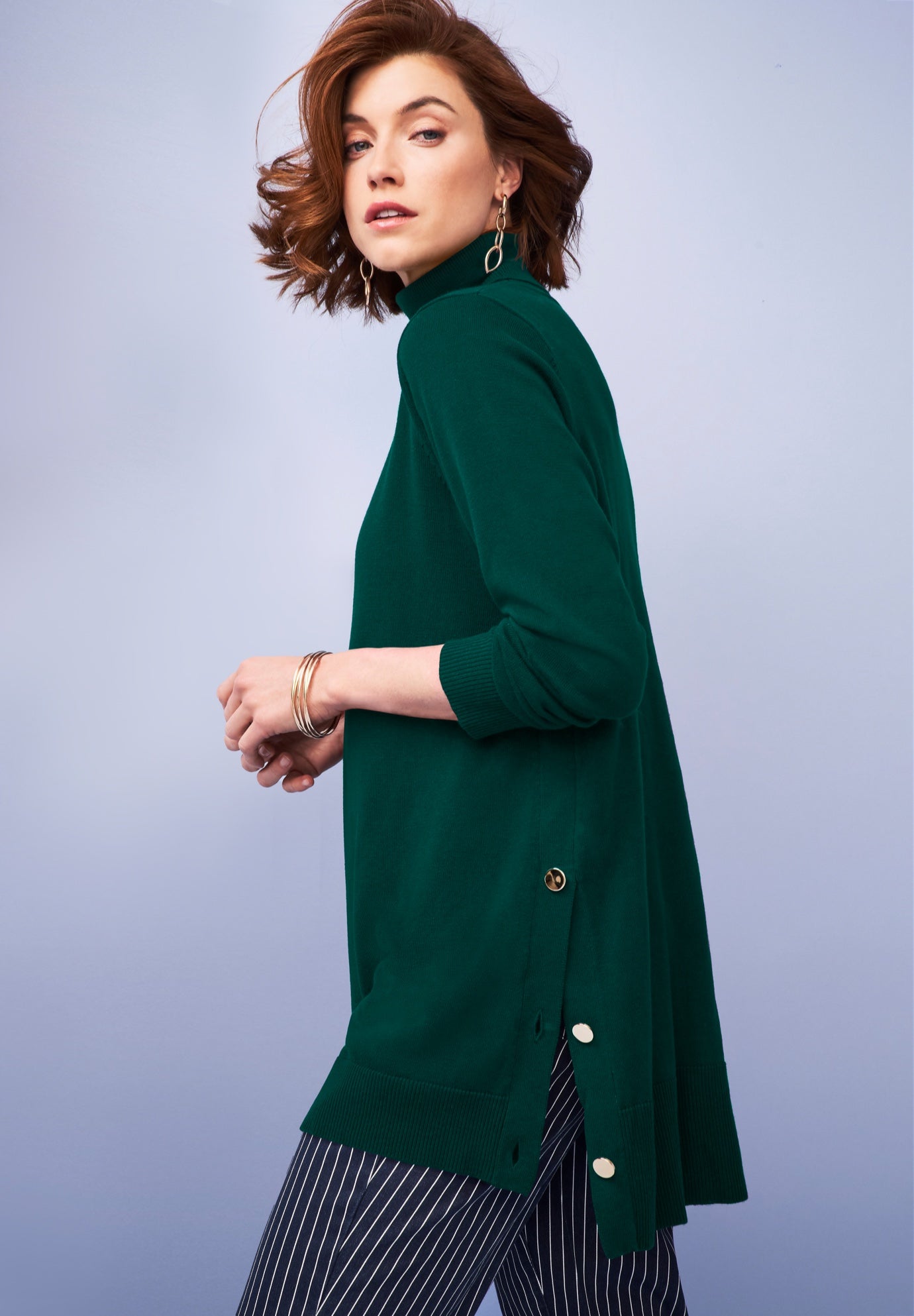 Plus Size Women's Side Button Turtleneck by Jessica London in Emerald Green (Size L)