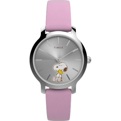 Quarzuhr TIMEX "TIMEX x PEANUTS TIMEX TRANSCEND", rosa, Armbanduhren, Damen, Armbanduhr, Damenuhr, Lederarmband, analog Image