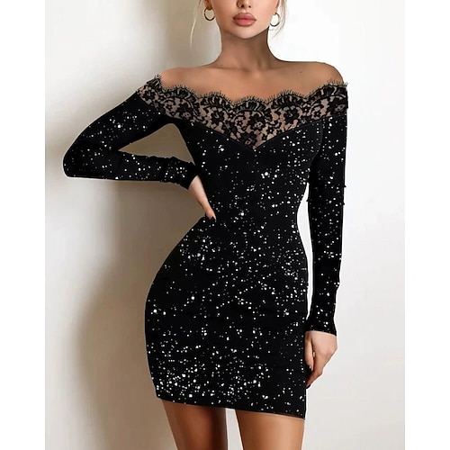 Per donna Abito Midi Abito nero Abito con Paillettes Vestito da Festa Vestito Casual Elegante Moda Moderno All'aperto Feste Quotidiano Taglia piccola Semplice Senza Maniche Senza Spalle Nero