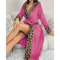 Per donna Pigiama Camicia da Notte Moda Leopardo Pizzo Patchwork Tasca Vacanza Casa Da letto Manica Lunga Scollo a V Nero Cachi Rosso rosa Autunno Inverno Vestibilità su misura