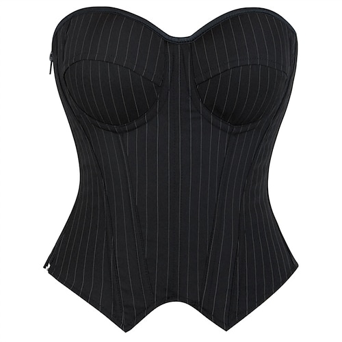 Per donna Corsetto modellante per la vita Intimo Modellante Corsetto sexy Casual A righe Orlo irregolare Senza schiena Vacanza Streetwear Data Senza Maniche Top con spalle scoperte Nero d'argento
