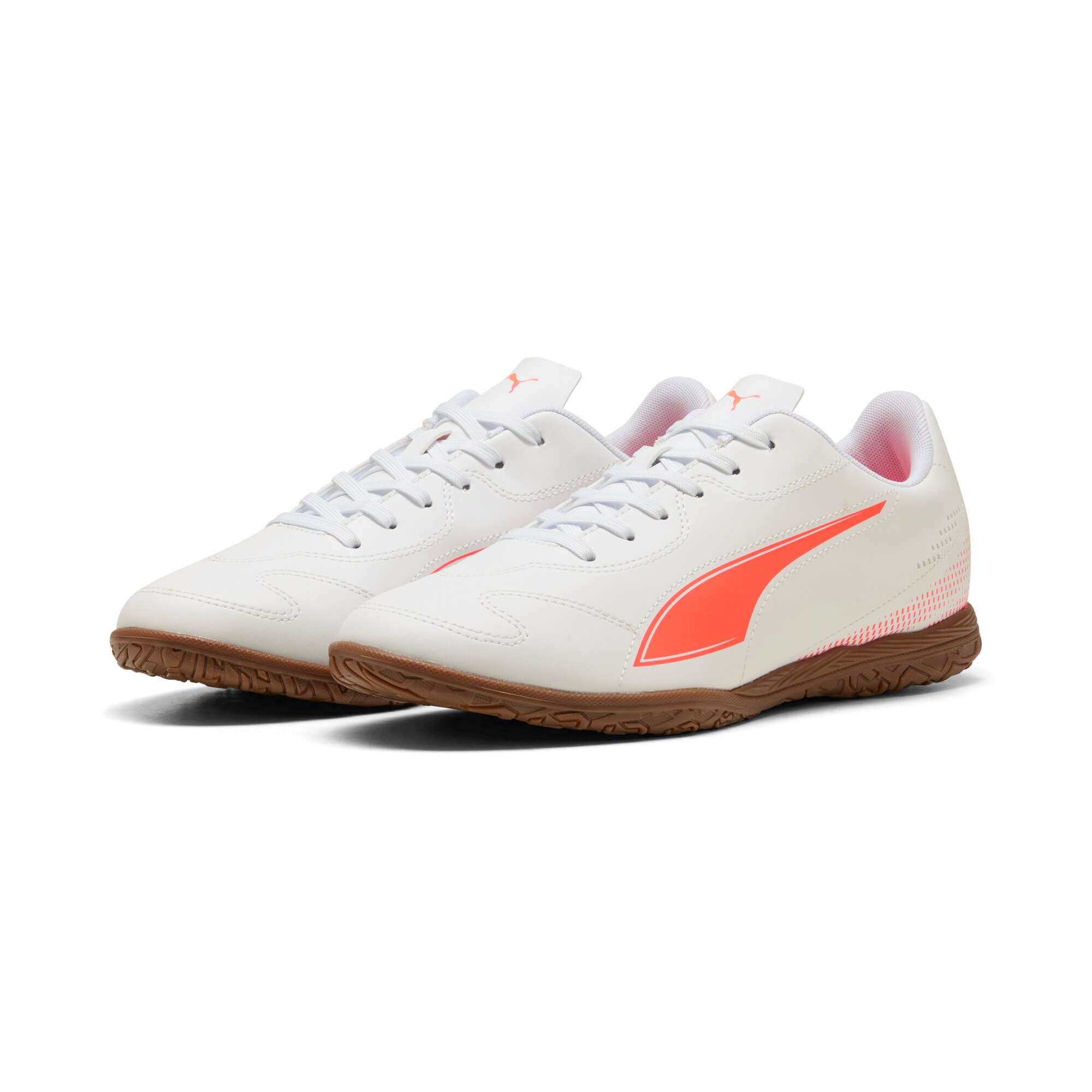 Fußballschuh PUMA "VITORIA II IT", Herren, Gr. 42,5, weiß (puma weiß, glowing rot), Synthetik, Schuhe Fußballschuh, für Halle und Straße