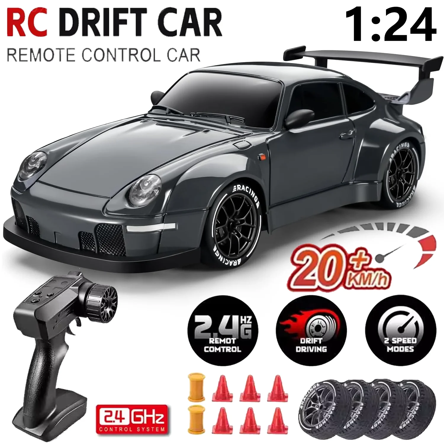 Nouveau Voiture à dérive RC 4WD, échelle 1:24, voiture télécommandée avec lumières LED, 2.4GHz, 20 KM/H, pneus à dérive, véhicule de Sport de course, jouet