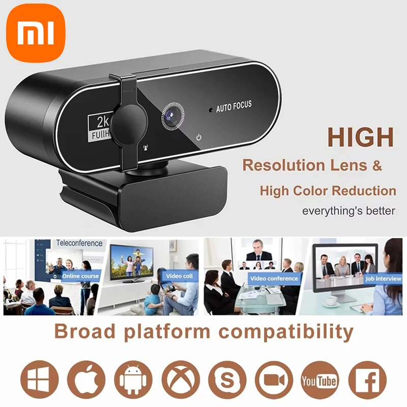 Xiaomi Mini caméra 4K Webcam avec Microphone 1080P mise au point automatique PC ordinateur portable caméra de prise de vue vidéo Interface USB 2K Full HD Webcam