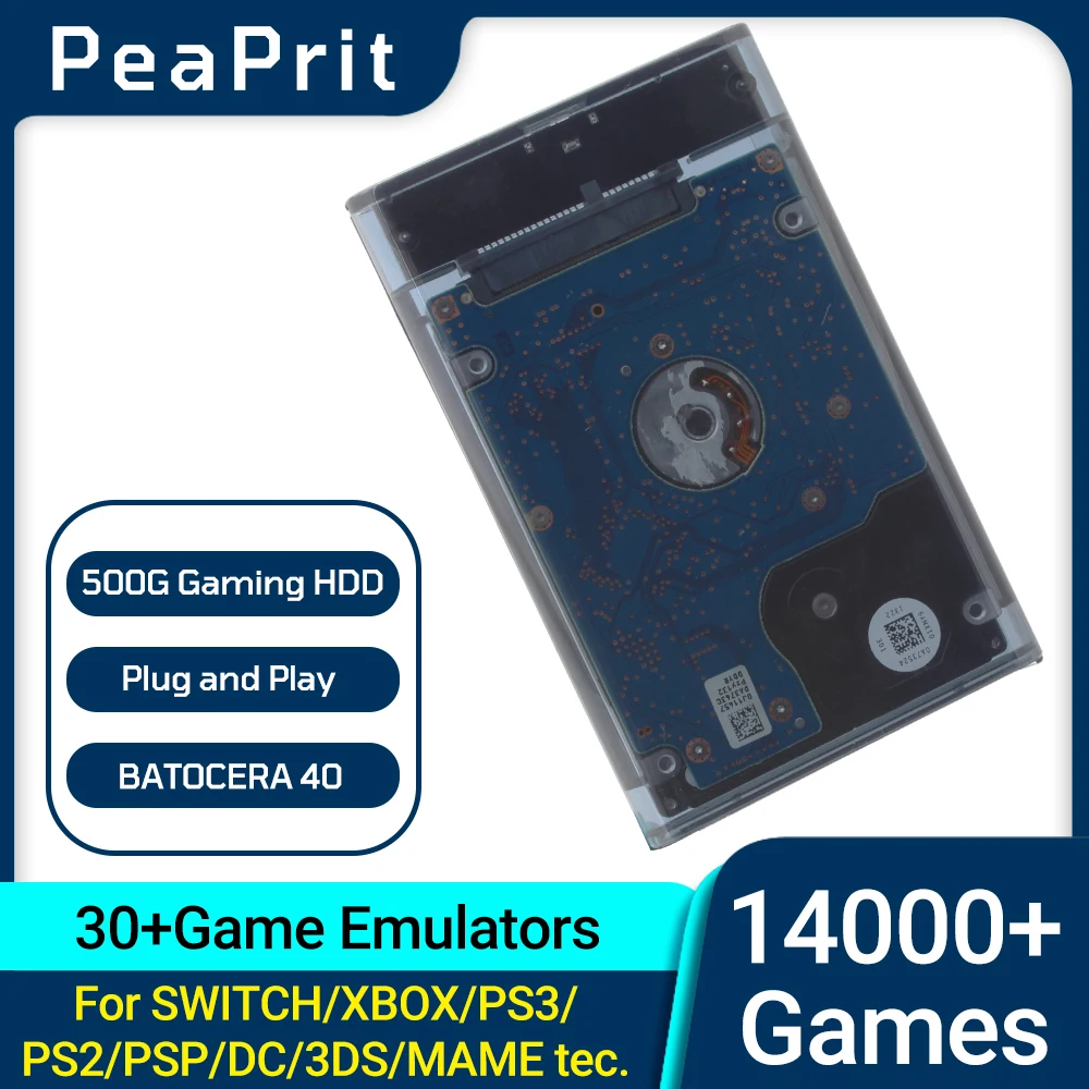 PEAPRIT 500G Disque dur de jeu pour console rétro, 14000 jeux vidéo, 30 émulateurs pour SWITCH/X BOX/PS3/PS2/PSP, Plug and Play, Batocera 40