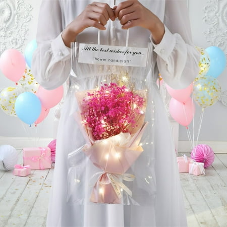 Specollect 1Pcs Beautiful Valentine s Day Dried Flower Bouquet Handbag Gift Decorative Dried Flower Bouquet with Light Artificial Soap Flower Bouquets with Handbag for Valentine s Day and Birthday