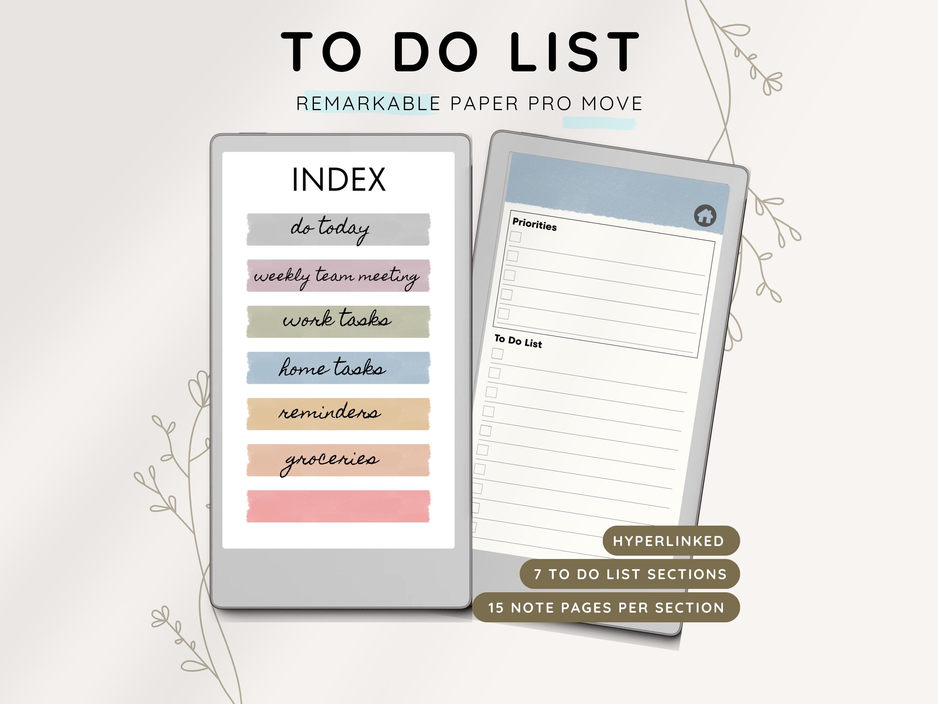 Elenco delle cose da fare reMarkable Paper Pro Move, attività quotidiane, blocco note, cose da fare quotidiane, modelli di elenco delle cose da fare,