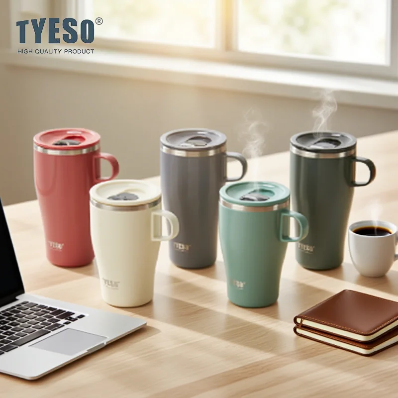 TYESO Thermoskanne, Kaffeetassen, Edelstahl, Vakuumbecher, Flasche, Autobecher mit Griff, Thermo-Reisebecher, Zuhause, Outdoor, 400/500 ml Image