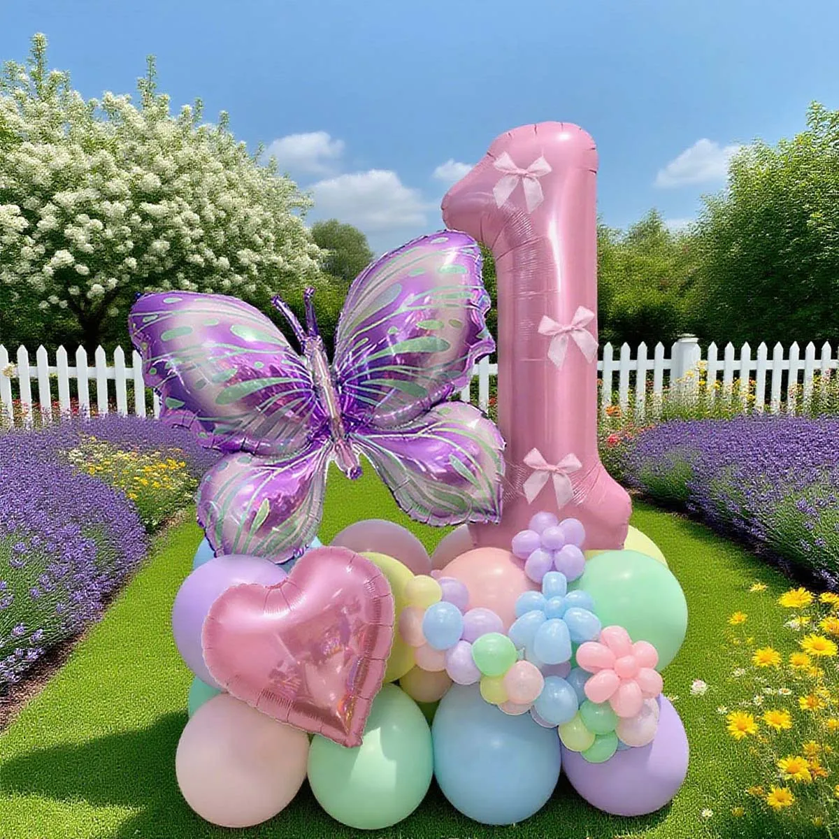 Schmetterlings-Zahlen-Ballon-Set, rosa Zahlen 0–9, lila Schmetterlinge zum Valentinstag, Jahrestag, Geburtstag Image