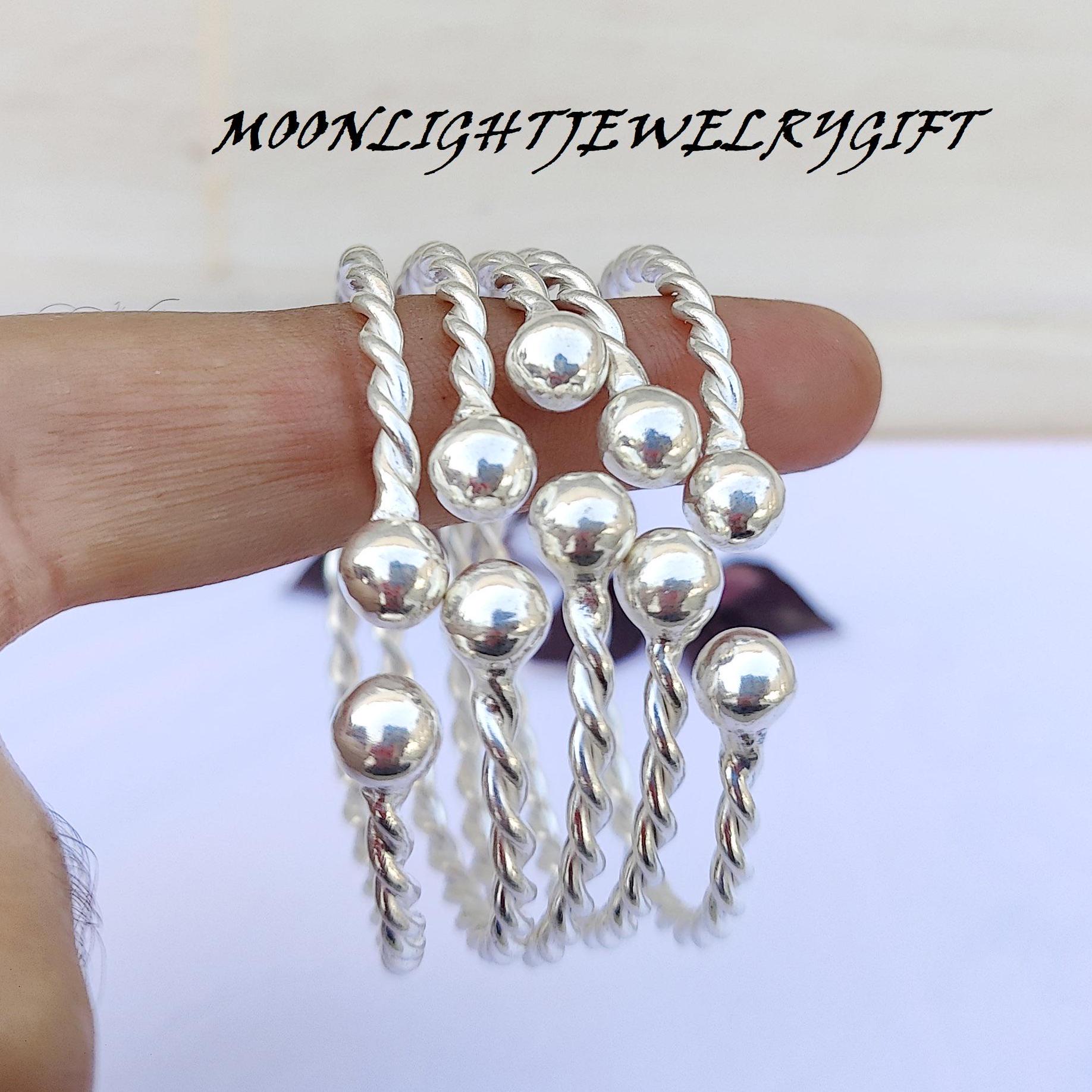Set di 5 bracciali, bracciale impilabile, bracciale in argento sterling 925 massiccio, bracciale fatto a mano, bracciale in argento, bracciale da donn